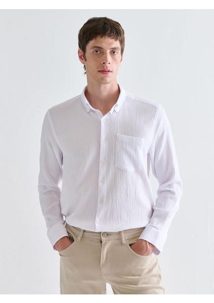 Yeni Sezon Regular Fit Uzun Kollu Armürlü Erkek Gömlek