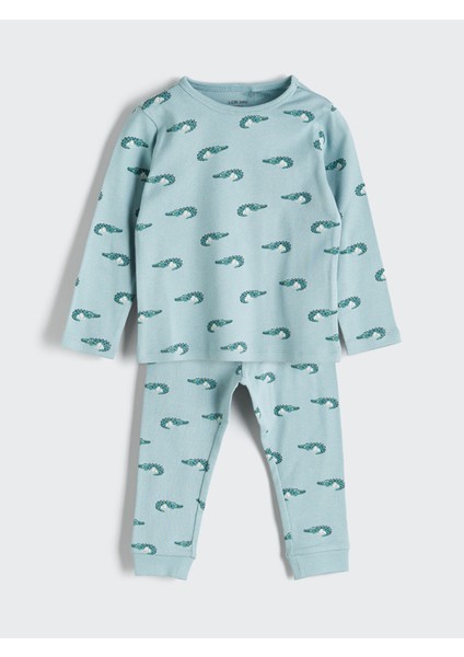 Yeni Sezon Bisiklet Yaka Baskılı Erkek Bebek Pijama Takımı