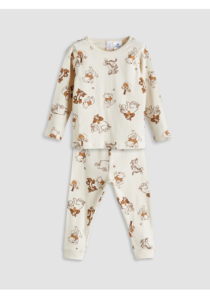 Yeni Sezon Bisiklet Yaka Uzun Kollu Winnie The Pooh Baskılı Erkek Bebek Pijama Takımı