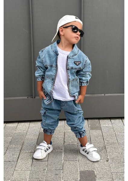 Kot Ceketli Kargo Cepli Erkek Çocuk 3 lü takım - Mavi fırsatları