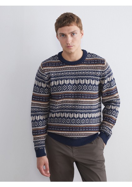 Yeni Sezon Bisiklet Yaka Desenli Erkek Triko Kazak