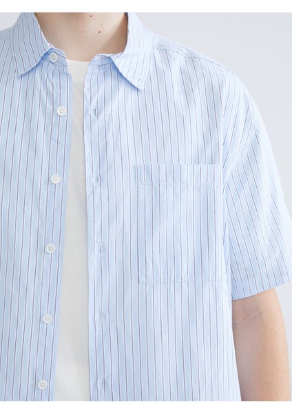 Yeni Sezon Rahat Kalıp Kısa Kollu Çizgili Erkek Gömlek modelleri