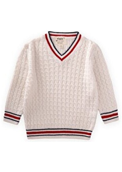 Saç Örgü V Yaka Kazak 2-9 Yaş Ekru