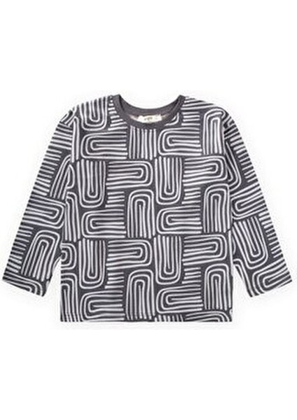 Uzun Kollu Desenli T-Shırt 3-12 Yaş Antrasit