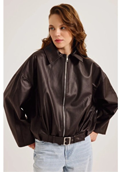 Yeni Sezon Suni Oversize Bomber Deri Ceket fiyatları