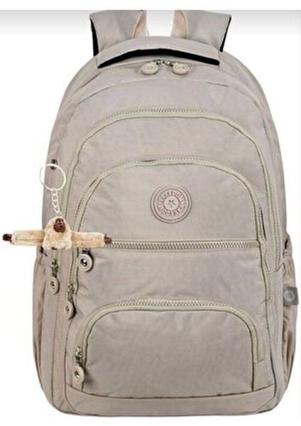 Lüx Krinkıl Kumaş Lise ve Ortaokul Sırt Çantası Maymun Anahtarlık