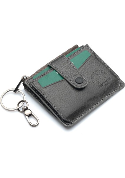 Hakiki Deri Anahtarlıklı ve Fermuarlı Bol Kart Bölmeli Unisex Kartlık - Gri fiyatları