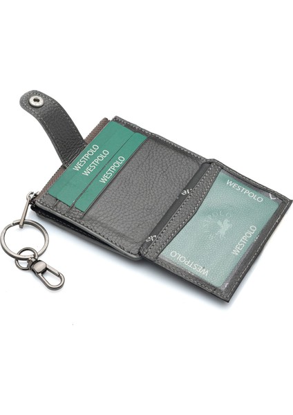 Hakiki Deri Anahtarlıklı ve Fermuarlı Bol Kart Bölmeli Unisex Kartlık - Gri modelleri