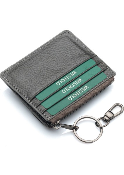 Hakiki Deri Anahtarlıklı ve Fermuarlı Bol Kart Bölmeli Unisex Kartlık - Gri fırsatları