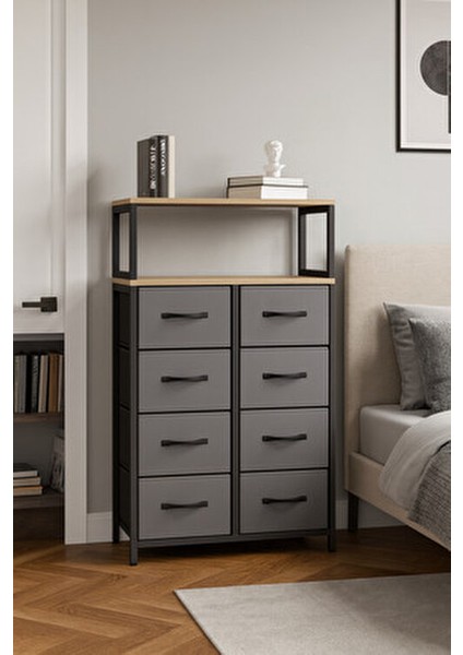 2 Raflı 8 Çekmeceli Şifonyer Yatak Odası Çocuk Odası Düzenleyici Deri Çekmeceli Organizer