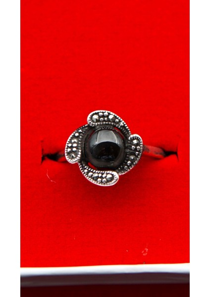 925 Ayar Kadın Gümüş Oltu Taşı Yüzük SY00062