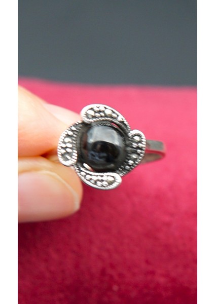 925 Ayar Kadın Gümüş Oltu Taşı Yüzük SY00062 fırsatları