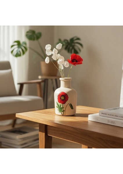 Gelincik Desenli El Boyaması Mini Vazo 10 cm x 6,5 cm