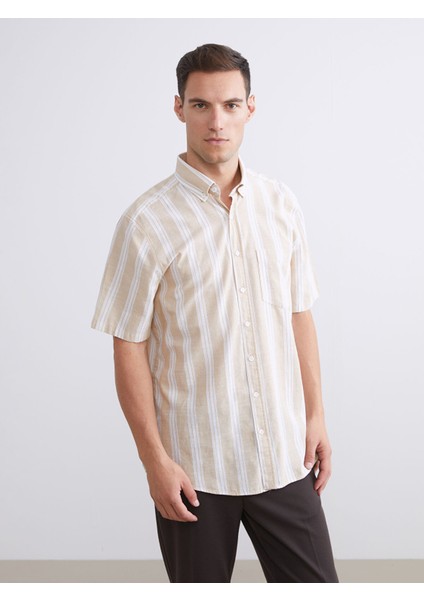 Yeni Sezon Regular Fit Kısa Kollu Çizgili Erkek Gömlek