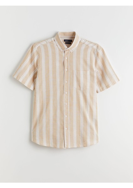 Yeni Sezon Regular Fit Kısa Kollu Çizgili Erkek Gömlek indirimleri