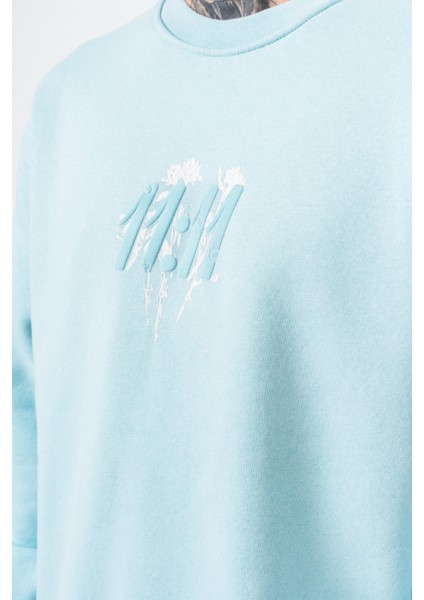 Erkek 11.11 Baskılı Bisiklet Yaka Oversize Sweatshirt Bebe Mavi fırsatları