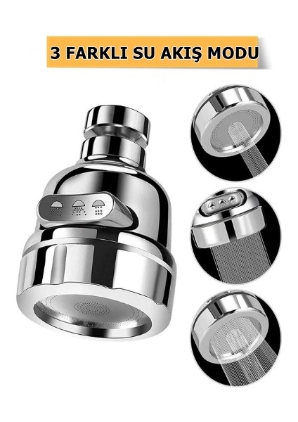 Setsuyaku Musluk Ucu 3 Fonksiyonlu, 360 Oynar Başlıklı Su Tasarruflu Batarya Başlığı