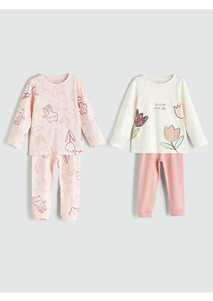 Yeni Sezon Baskılı Kız Bebek Pijama Takımı 2'li