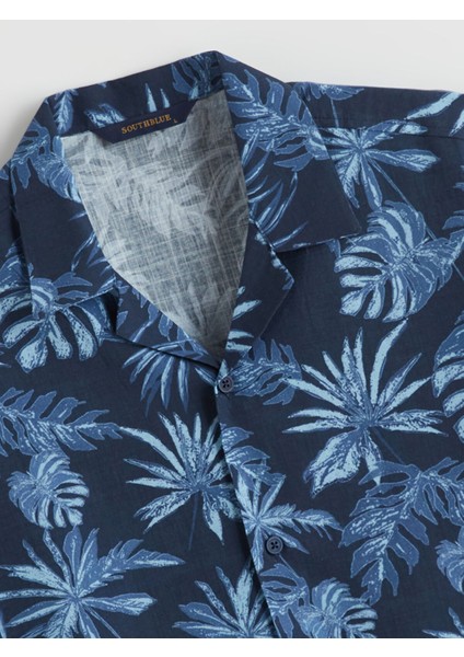 Yeni Sezon Regular Fit Resort Yaka Kısa Kollu Desenli Poplin Erkek Gömlek fiyatları