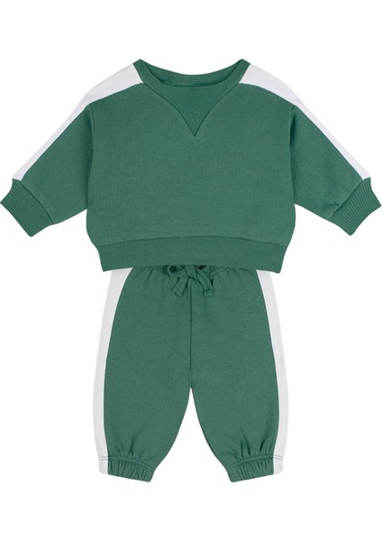 Kontrast Yeşil Sweatshirt Pantolon Unisex Bebek Ikili Set