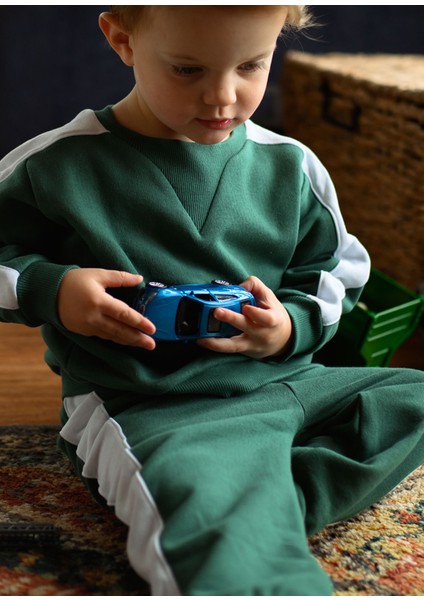 Kontrast Yeşil Sweatshirt Pantolon Unisex Bebek Ikili Set fırsatları