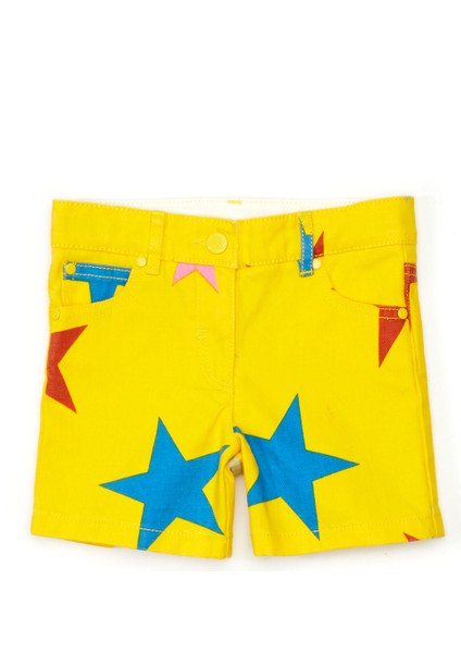 Çok Renkli Yıldız Desenli Kız Çocuk Şort