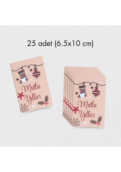 Yılbaşı Mutlu Yıllar Yazılı Hediye Kart Seti, Yeniyıl Paketleme Kartı, 25 ADET-6,5X10 Cm, Bej-1 indirimleri