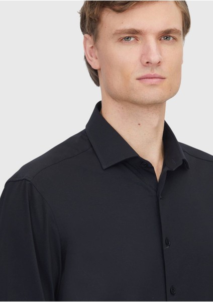 Siyah Düz Regular Fit Casual Pamuk Karışımlı Gömlek fırsatları