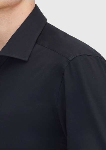 Siyah Düz Regular Fit Casual Pamuk Karışımlı Gömlek indirimleri