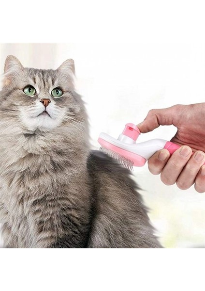 Kedi Köpek Tüy Toplayıcı Kendini Temizleyebilen Ergonomik Saplı Evcil Hayvan Tarağı Pembe (4887) fiyatları