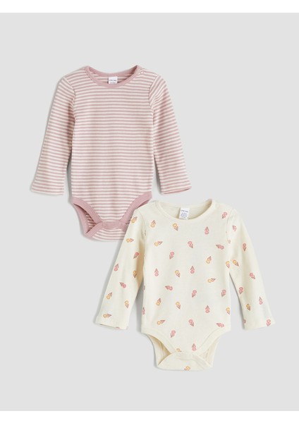 Yeni Sezon Baskılı Kız Bebek Çıtçıtlı Bodysuit 2'li
