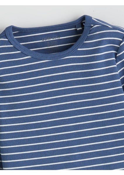 Yeni Sezon Bisiklet Yaka Uzun Kollu Çizgili Erkek Bebek Pijama Takımı modelleri