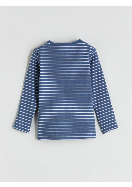 Yeni Sezon Bisiklet Yaka Uzun Kollu Çizgili Erkek Bebek Pijama Takımı fırsatları