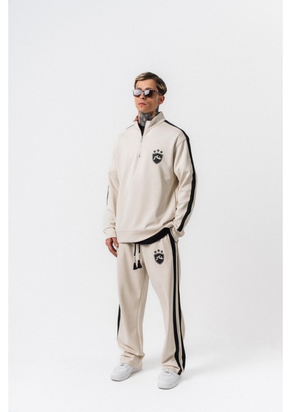 Erkek Şerit Detaylı Yarım Fermuarlı Modal Sweatshirt Ekru indirimleri