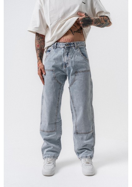 Erkek Parça Detaylı Baggy Jean A.mavi