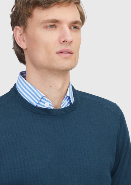 Petrol Bisiklet Yaka Düz Örgü Yün Karışımlı Triko Kazak modelleri