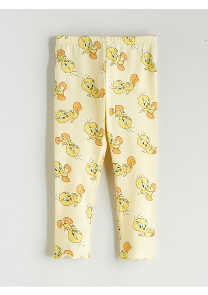 Yeni Sezon Bisiklet Yaka Tweety Baskılı Fırfırlı Kız Bebek Bluz ve Tayt 2'li indirimleri