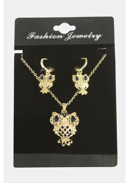 Ds-Derin Baykuş Zirkon Taşlı Set Kolye-Siyah fiyatları