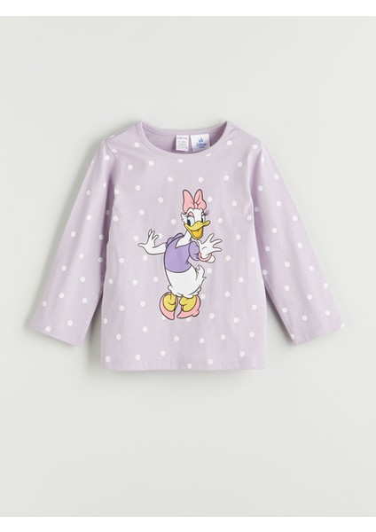 Yeni Sezon Bisiklet Yaka Uzun Kollu Daisy Duck Baskılı Kız Bebek Sweatshirt ve Tayt 2'li fiyatları