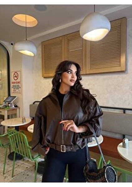 Yeni Sezon Suni Oversize Bomber Deri Ceket fiyatları