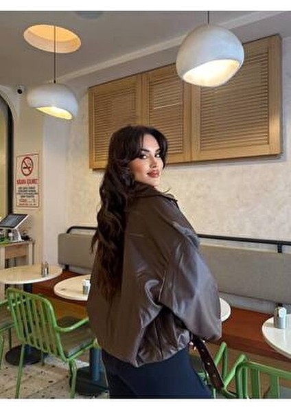 Yeni Sezon Suni Oversize Bomber Deri Ceket modelleri