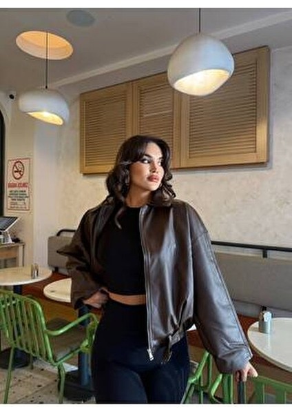 Yeni Sezon Suni Oversize Bomber Deri Ceket fırsatları