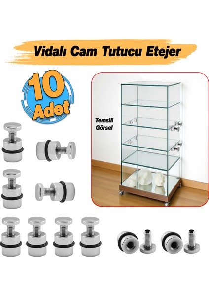 O-Ringli Metal Cam Raf Tutucu (10 Adet) Krom 90-2503-01 Oringli Contalı Vidalı Metal Tutamak
