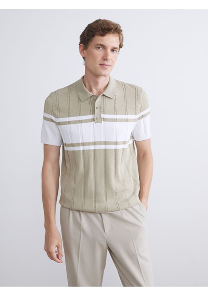 Yeni Sezon Polo Yaka Kısa Kollu Çizgili Erkek Triko Kazak