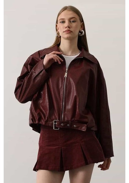 Kemer Detaylı Suni Deri Bomber Ceket modelleri