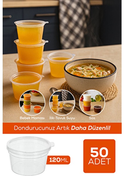 50’li Dondurucuya Uygun Saklama Kabı – 120 ml Ilik, Tavuk Suyu, Sos Saklama Kabı fırsatları