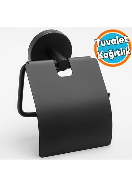 Kapaklı Metal Wc Kağıtlık Duvar Tipi Paslanmaz Tuvalet Kağıt Aparatı Dayanıklı Banyo Aksesuarı Siyah