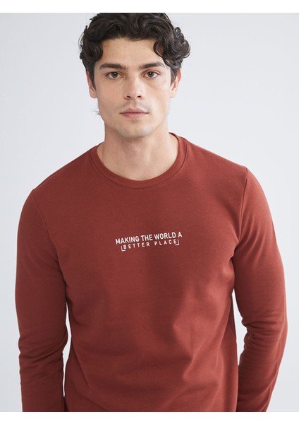 Yeni Sezon Bisiklet Yaka Baskılı Erkek Kalın Sweatshirt