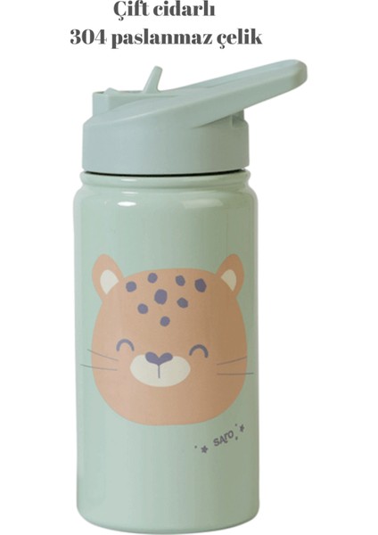 Kedi Figürlü Yeşil Paslanmaz Çelik Pipetli Termos Suluk 350 ml fiyatları