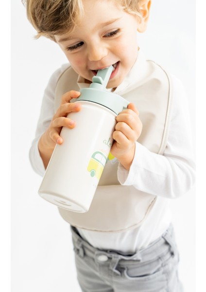 Kedi Figürlü Yeşil Paslanmaz Çelik Pipetli Termos Suluk 350 ml modelleri